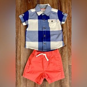 NWOT Carter’s Two Piece Plaid Button Up Top & Pull On Short Set Size 9 Months